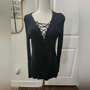 Express Black Lace-Up Long Sleeve Top